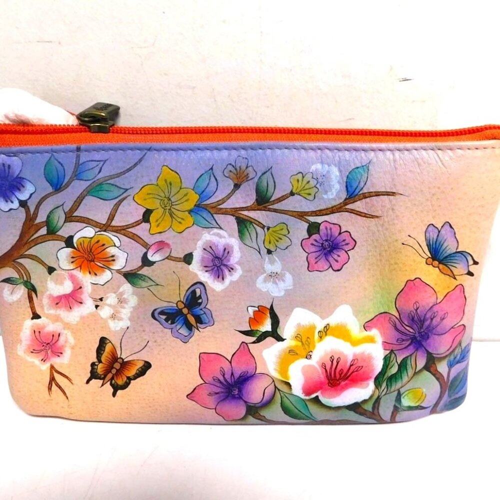 Anuschka Hand Painted Leather Japanese Garden RFID Organizer Crossbody Bag